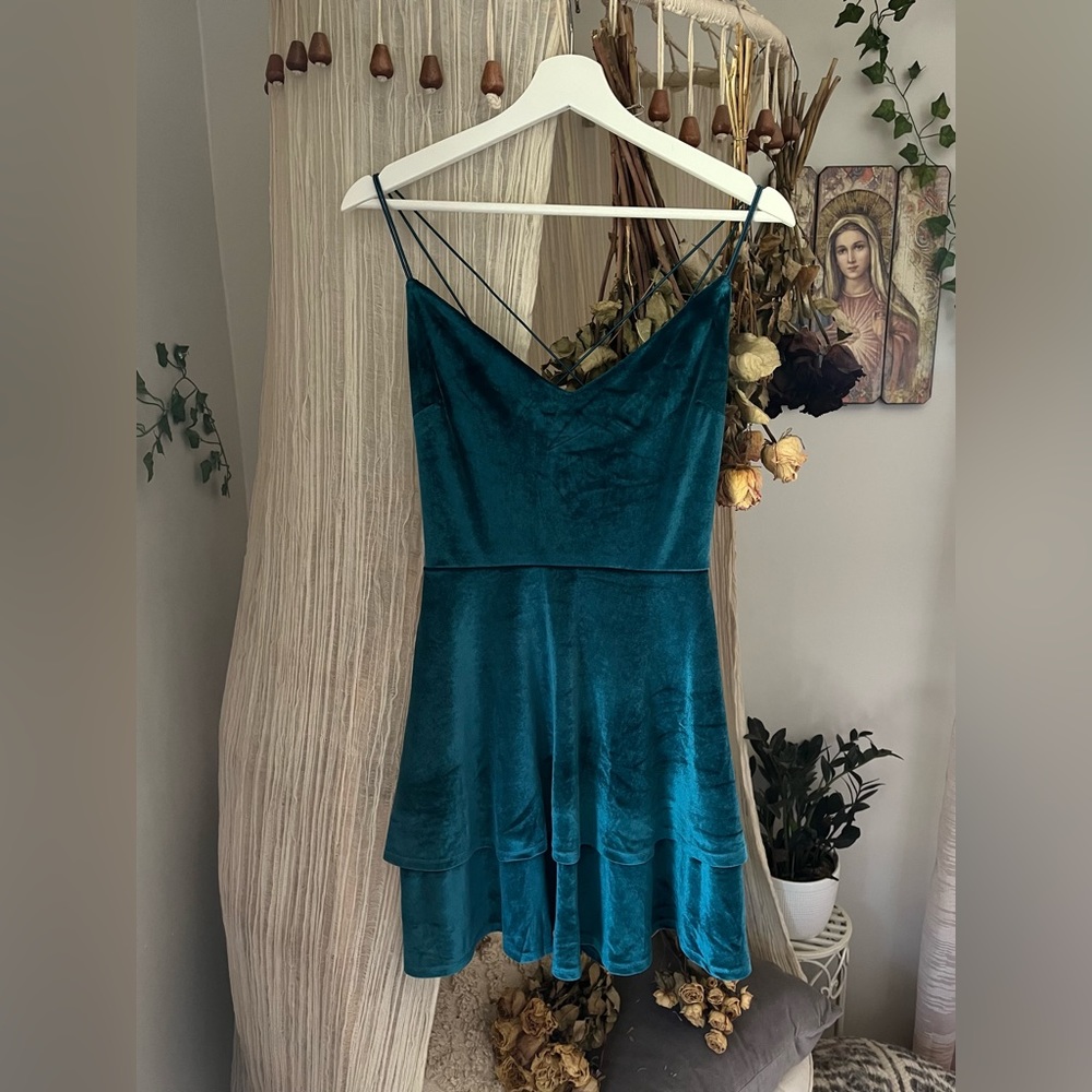 Altar'd State Teal Velvet Mini Dress